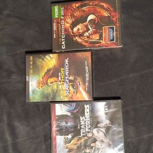 3 DVD Lot Transformers The Last Knight Thore Ragnarok Hunger Games Catching Fire
